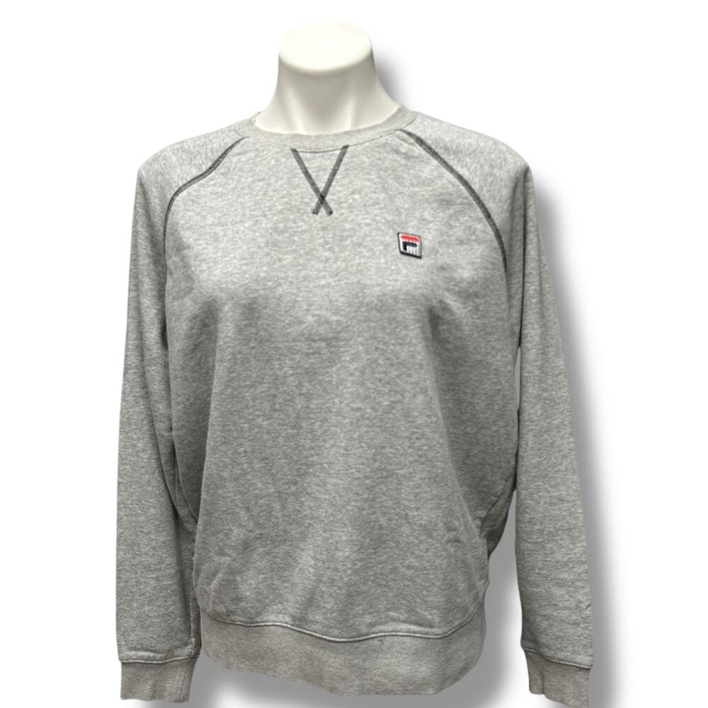 Vintage 90s FILA Sweatshirt Heather Gray Logo Contrast Stitching Womens Sz XL